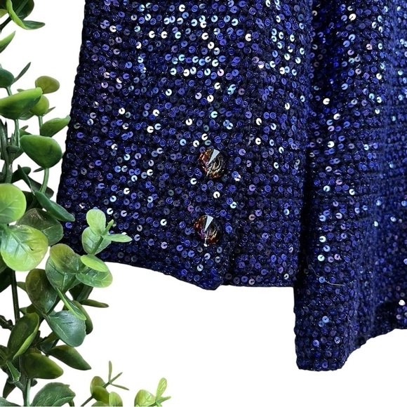 IISLI Knit Sequined Tiffany Fuller Sweater Jacket Evening Metallic Blue Size 4 - Picture 4 of 7